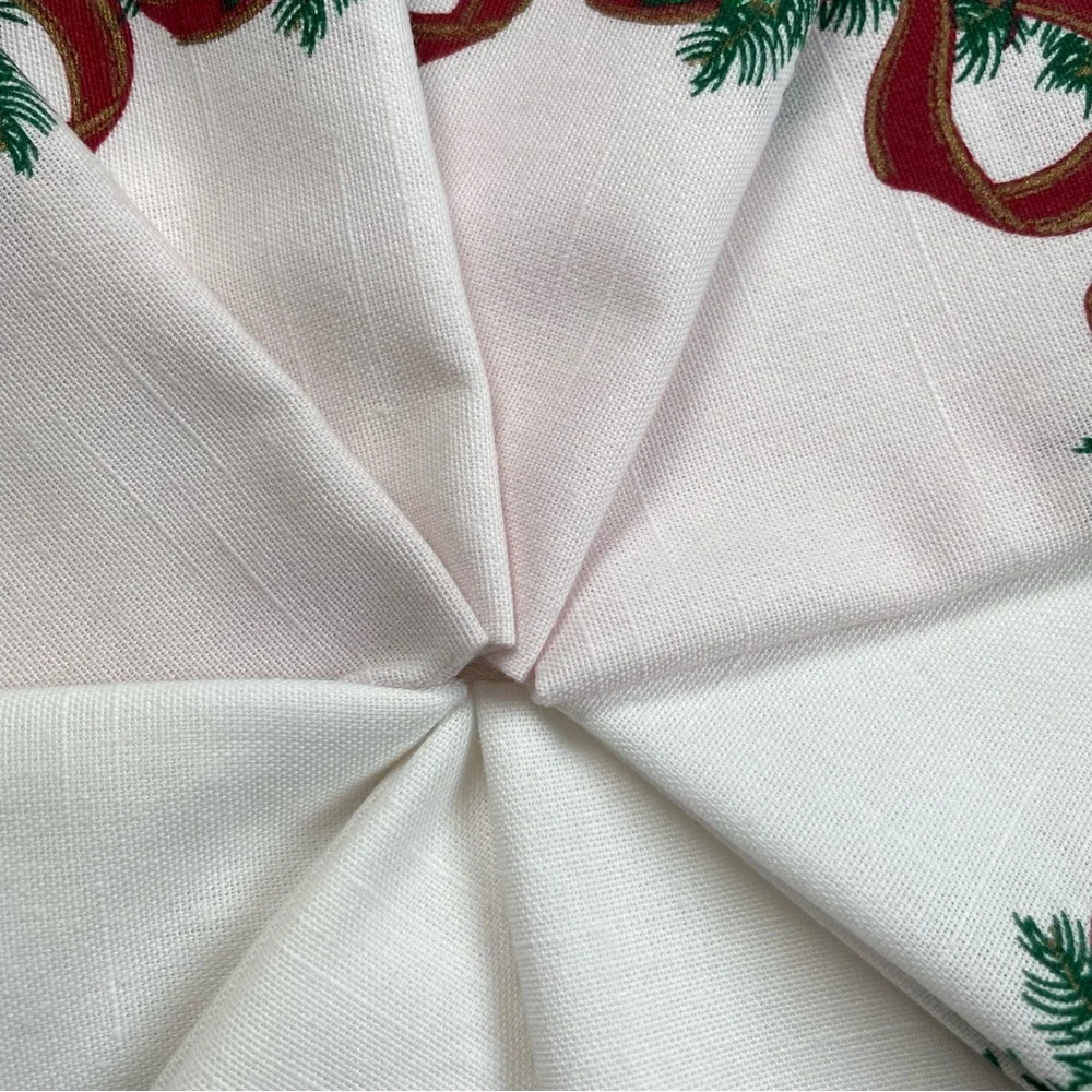 Vintage Christmas Napkins Cloth Poinsettia Flowers Red White Green Holiday Set 8